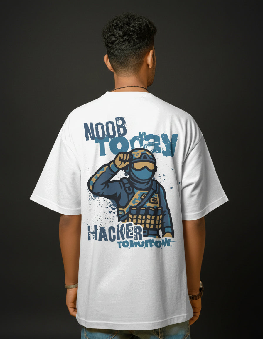 Noob Today, Hacker Tomorrow – Funny Gamer Oversized Tee