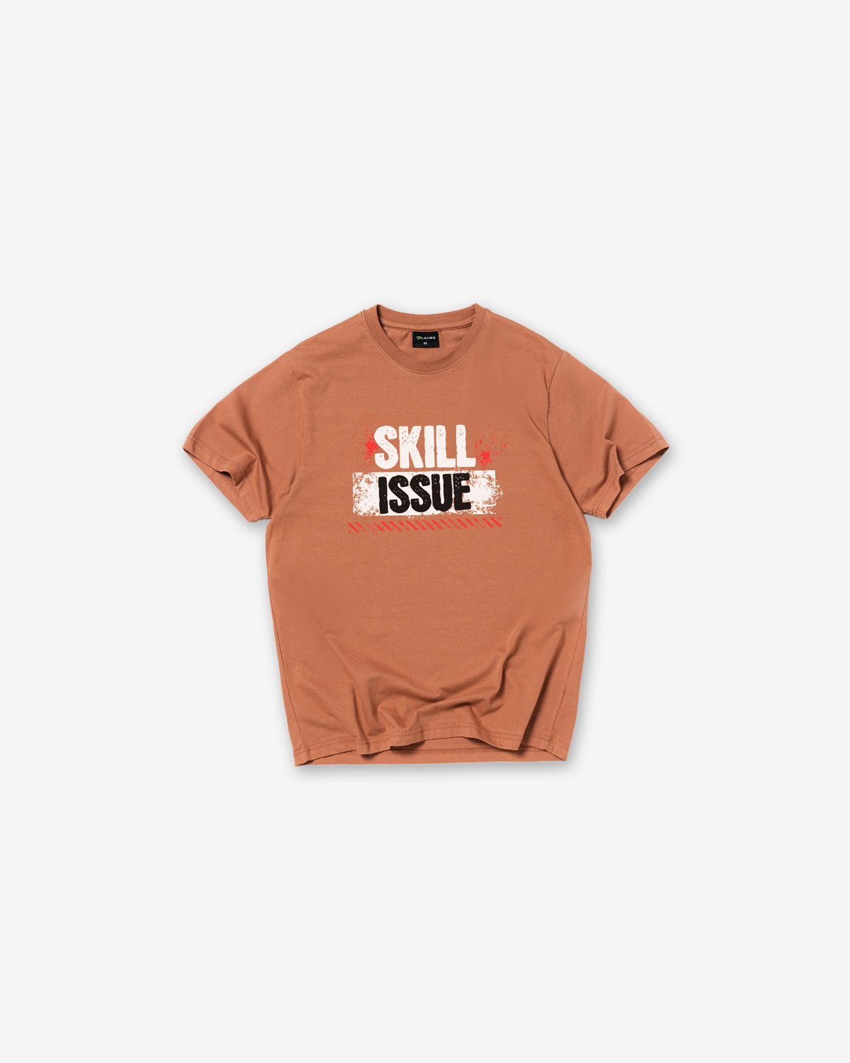 A Terracotta crewneck t-shirt with a graphic on the chest reading 'SKILL ISSUE' in white and black, displayed flat against a light gray background.